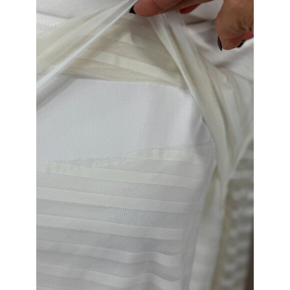 Dana Buchman L White Layered Mesh Stripe Top Sheer Blouse Long Sleeve Stretch - Picture 5 of 10